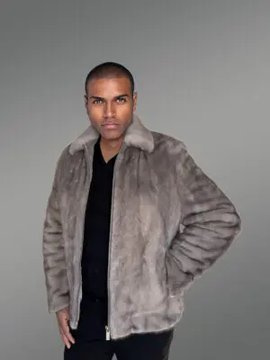 Mens Blue Iris Mink Bomber Jacket - Dazzling Up the Wintry Mood