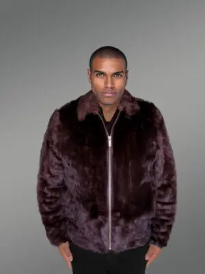 Men’s Fullskin Mink Bomber in Burgundy