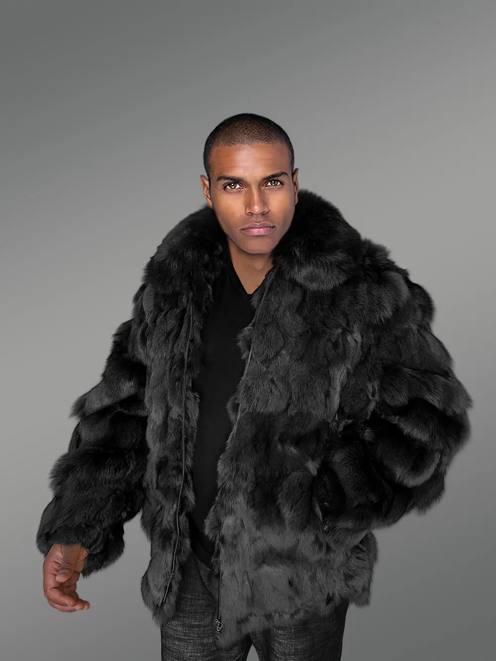 Mens Section Fox Fur Bomber Jacket Soothing Your Winter Evenings - Image 2