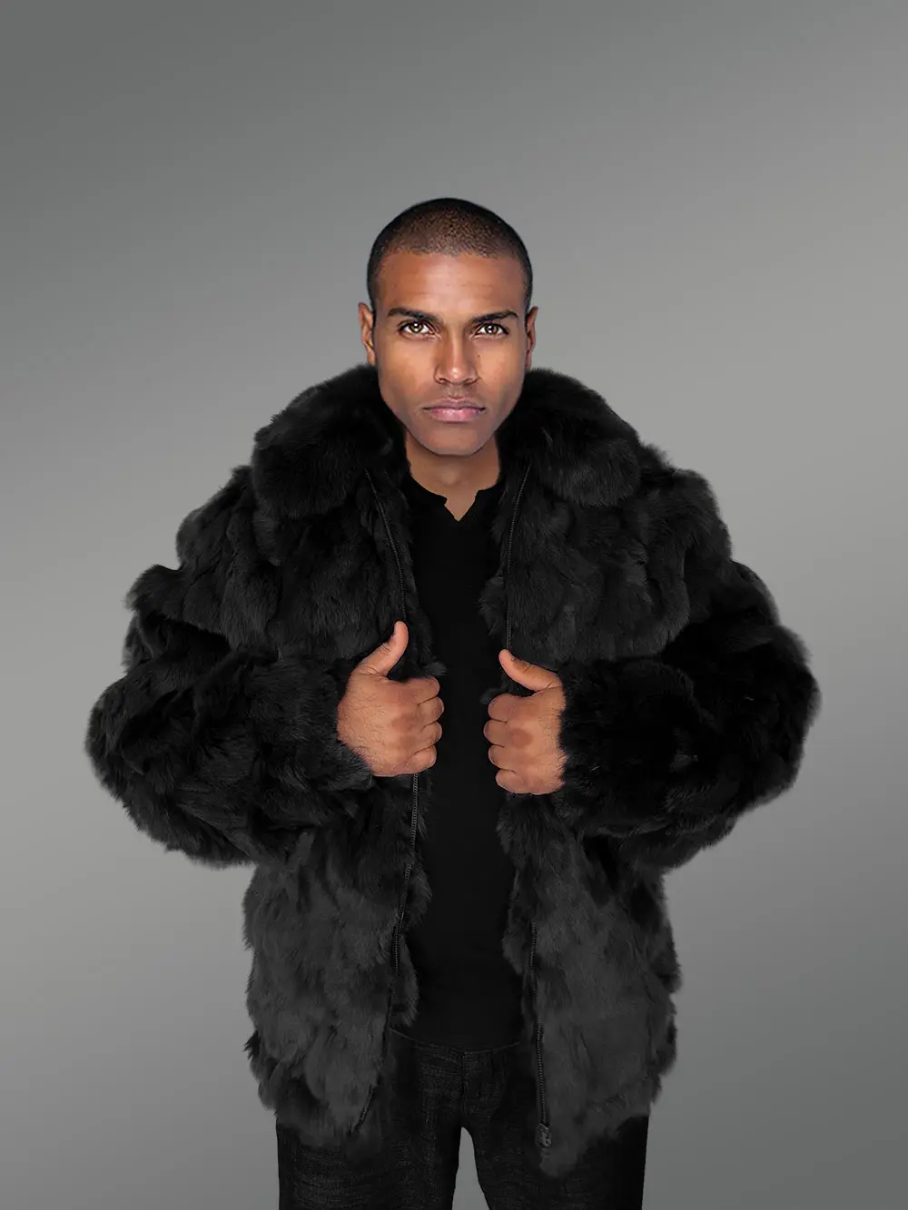 Mens Section Fox Fur Bomber Jacket Soothing Your Winter Evenings