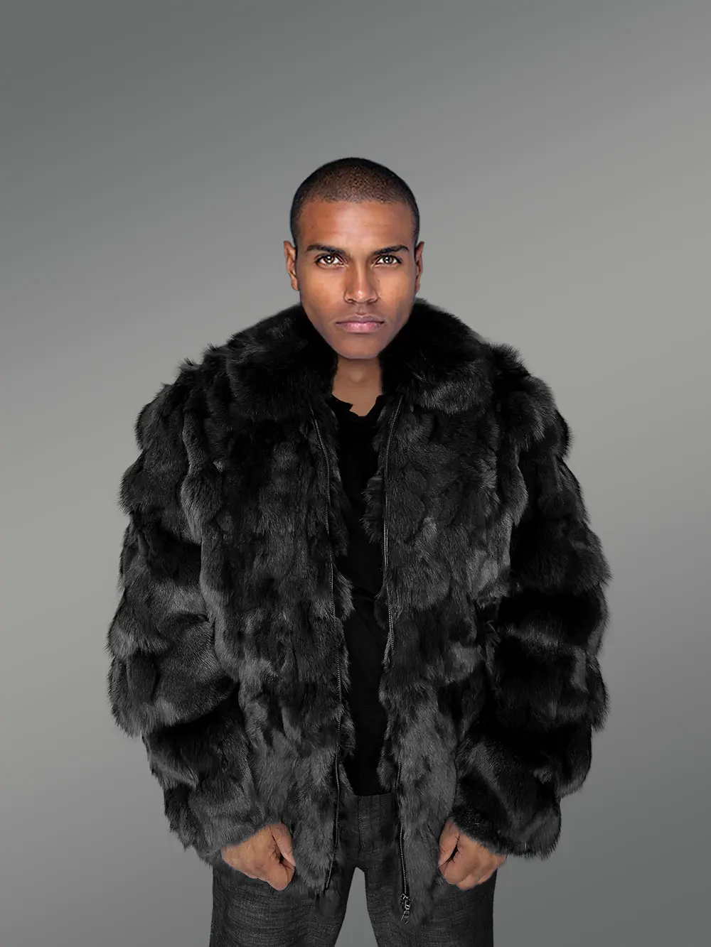 Mens Section Fox Fur Bomber Jacket Soothing Your Winter Evenings - Image 9