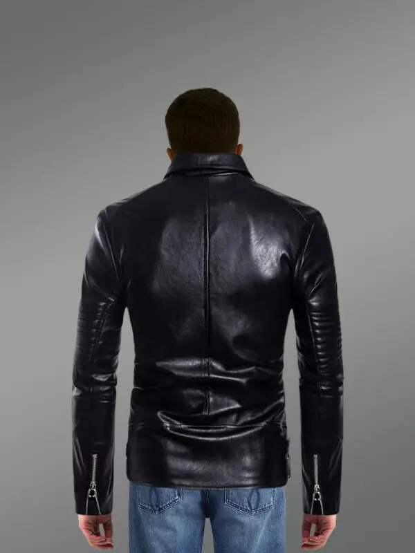 Leather Biker Jacket with Quilt Details on Sleeves Exudes Rugged Charm - Image 9