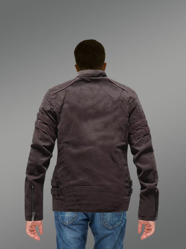 Men’s Matt Leather Jacket in Brown - Image 2