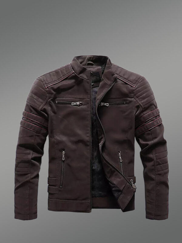 Men’s Matt Leather Jacket in Brown - Image 5