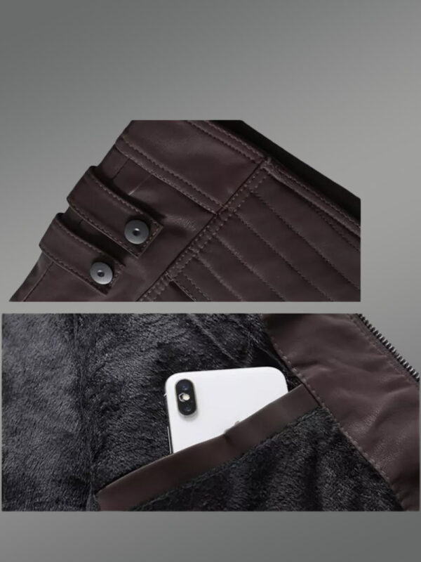Men’s Matt Leather Jacket in Brown - Image 7