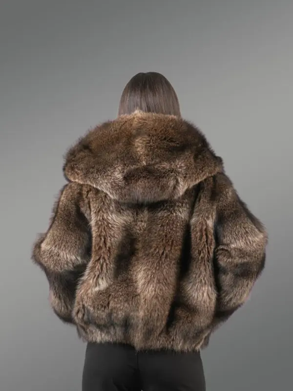 Women’s Natural Rabbit Fur Bomber with Hood - Image 5