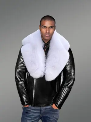 Leather Biker Jacket with Fox Fur Lapel – Rugged looks with Touch of Elegance