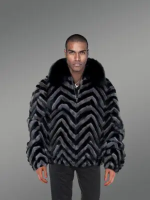 Mens Two Tone Mink Bomber Jacket - Exuding an Opulent Comfy Vibe