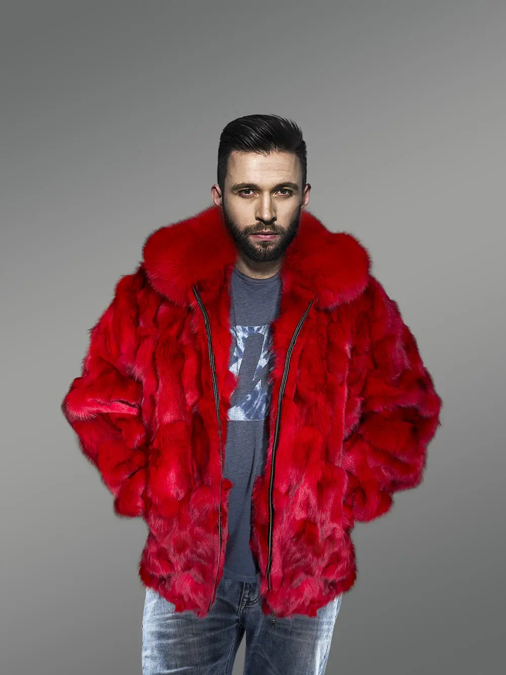 Fox Fur Bomber Jacket for Men - Image 6
