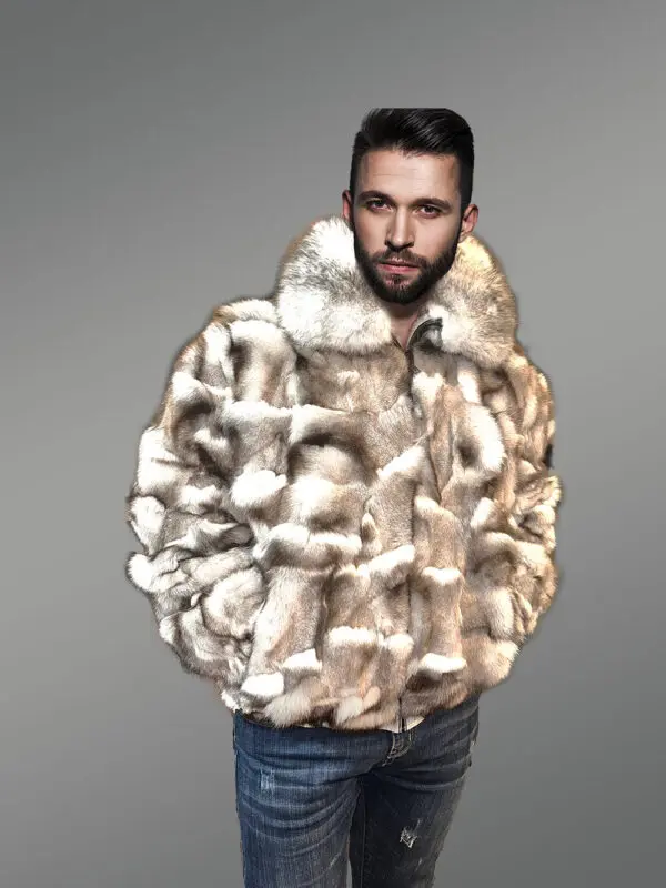 Mens Bomber In Fox Fur with Stylized Fur Sections for Cozy Wear - Image 2