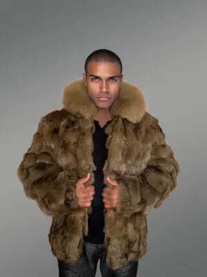 Mens Bomber In Fox Fur with Stylized Fur Sections for Cozy Wear