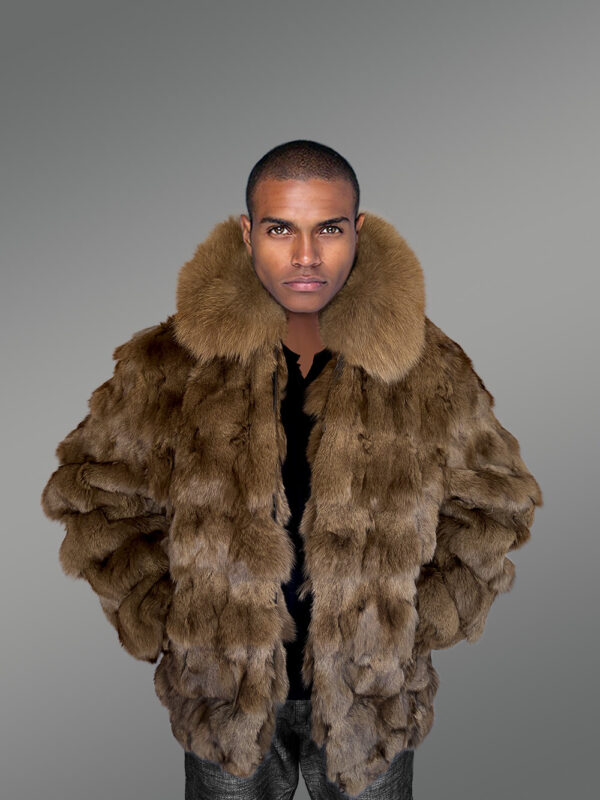 Mens Bomber In Fox Fur with Stylized Fur Sections for Cozy Wear - Image 6