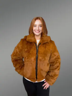Womens Whisky Rabbit Bomber Jacket with Resplendent Warmth and Comfort