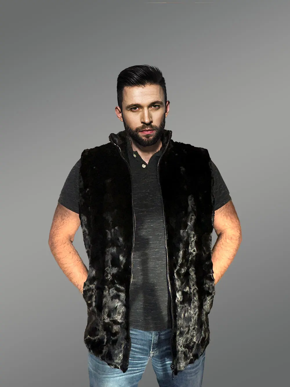 Black Mink Fur Mens Vest - A Relaxing Trendy Outer Wear
