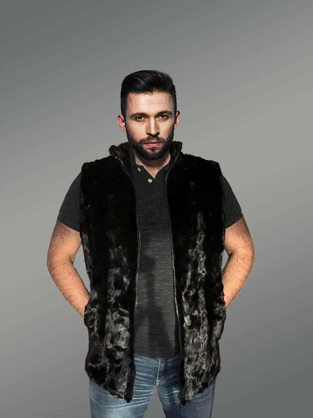 Black Mink Fur Mens Vest - A Relaxing Trendy Outer Wear - Image 2