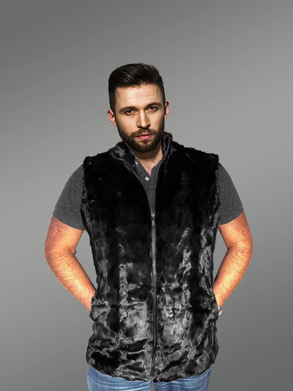 Black Mink Fur Mens Vest - A Relaxing Trendy Outer Wear - Image 4