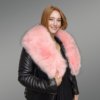 Leather Biker Jacket with Fox Fur Lapel