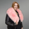 Leather Biker Jacket with Fox Fur Lapel