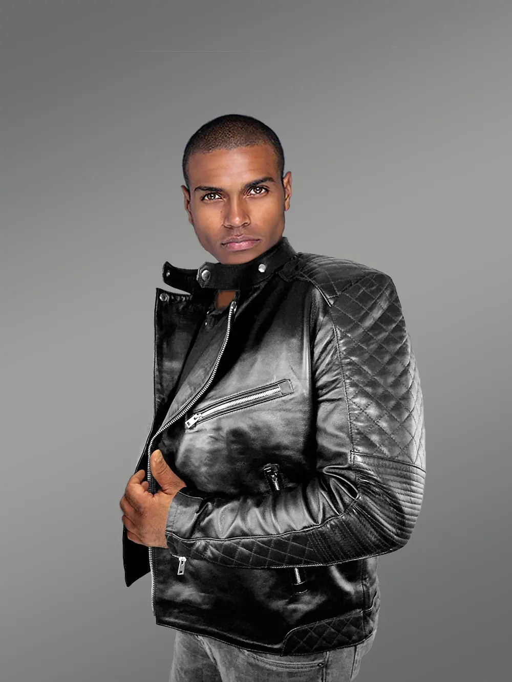 Mens Black Leather Biker Jacket with QuiltedDetails – Perfect Fusion of Fashion& Function - Image 2