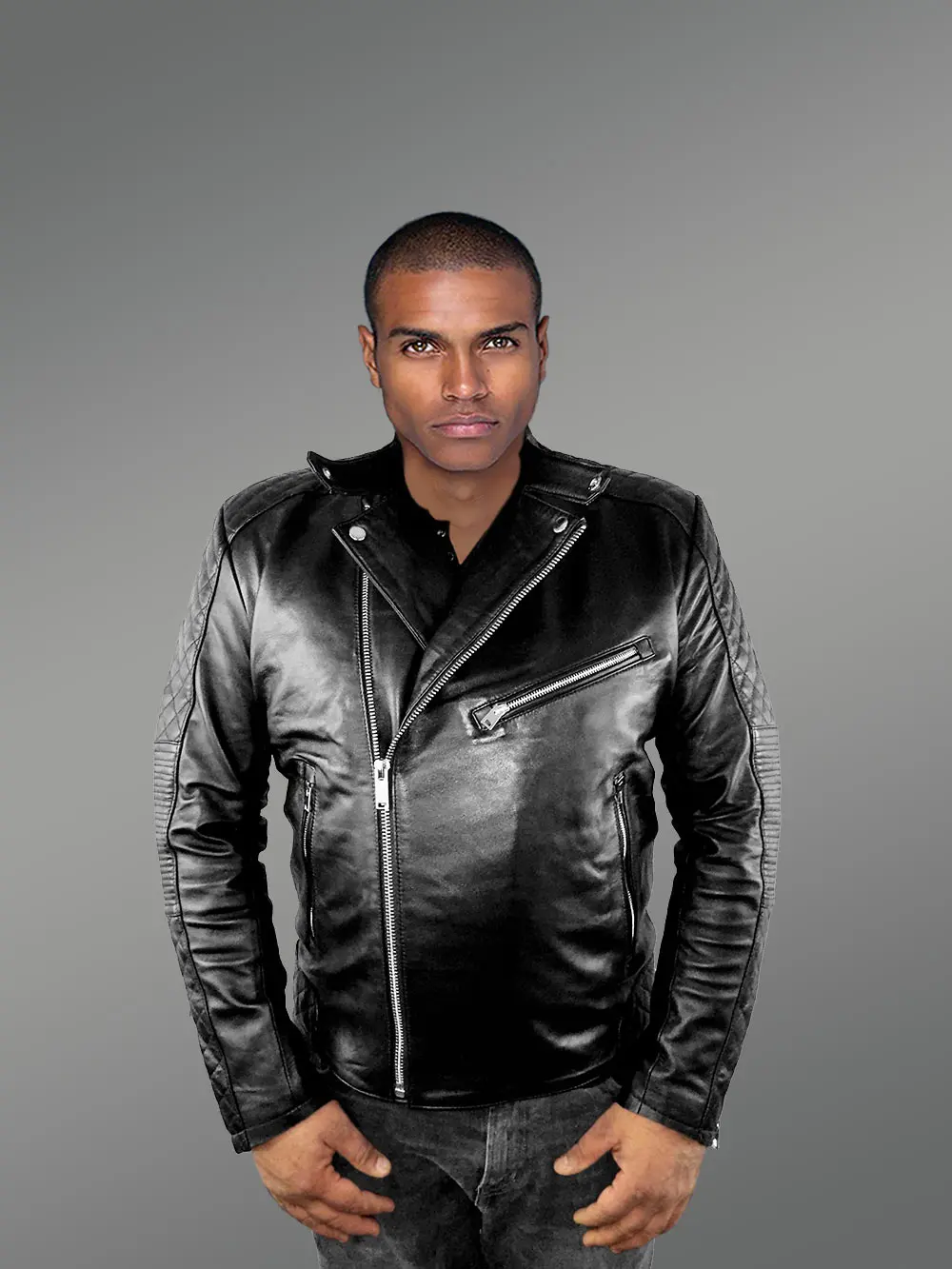Mens Black Leather Biker Jacket with QuiltedDetails – Perfect Fusion of Fashion& Function