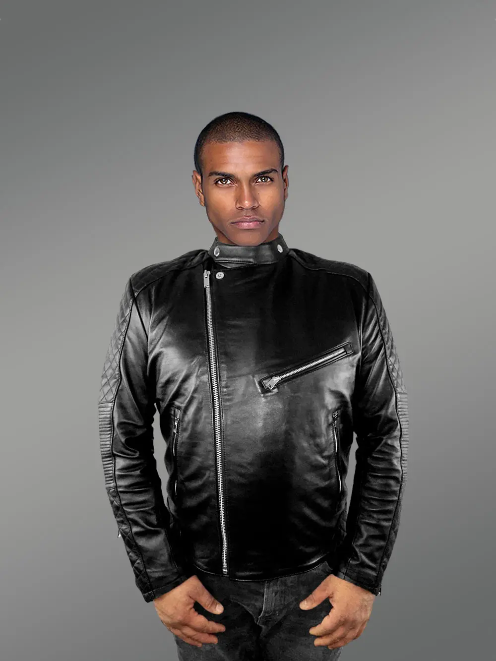 Mens Black Leather Biker Jacket with QuiltedDetails – Perfect Fusion of Fashion& Function - Image 5