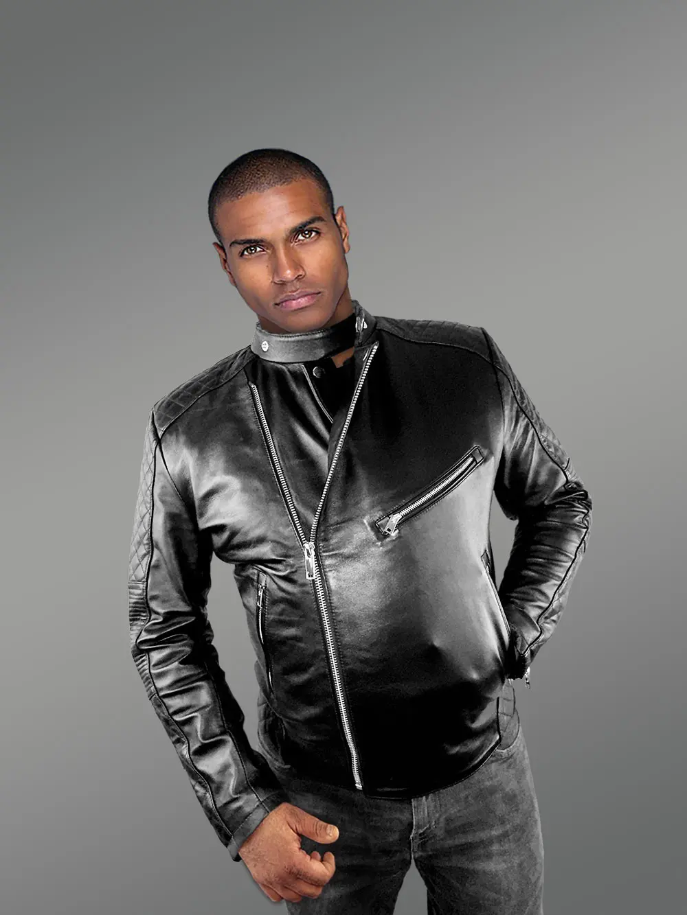 Mens Black Leather Biker Jacket with QuiltedDetails – Perfect Fusion of Fashion& Function - Image 6