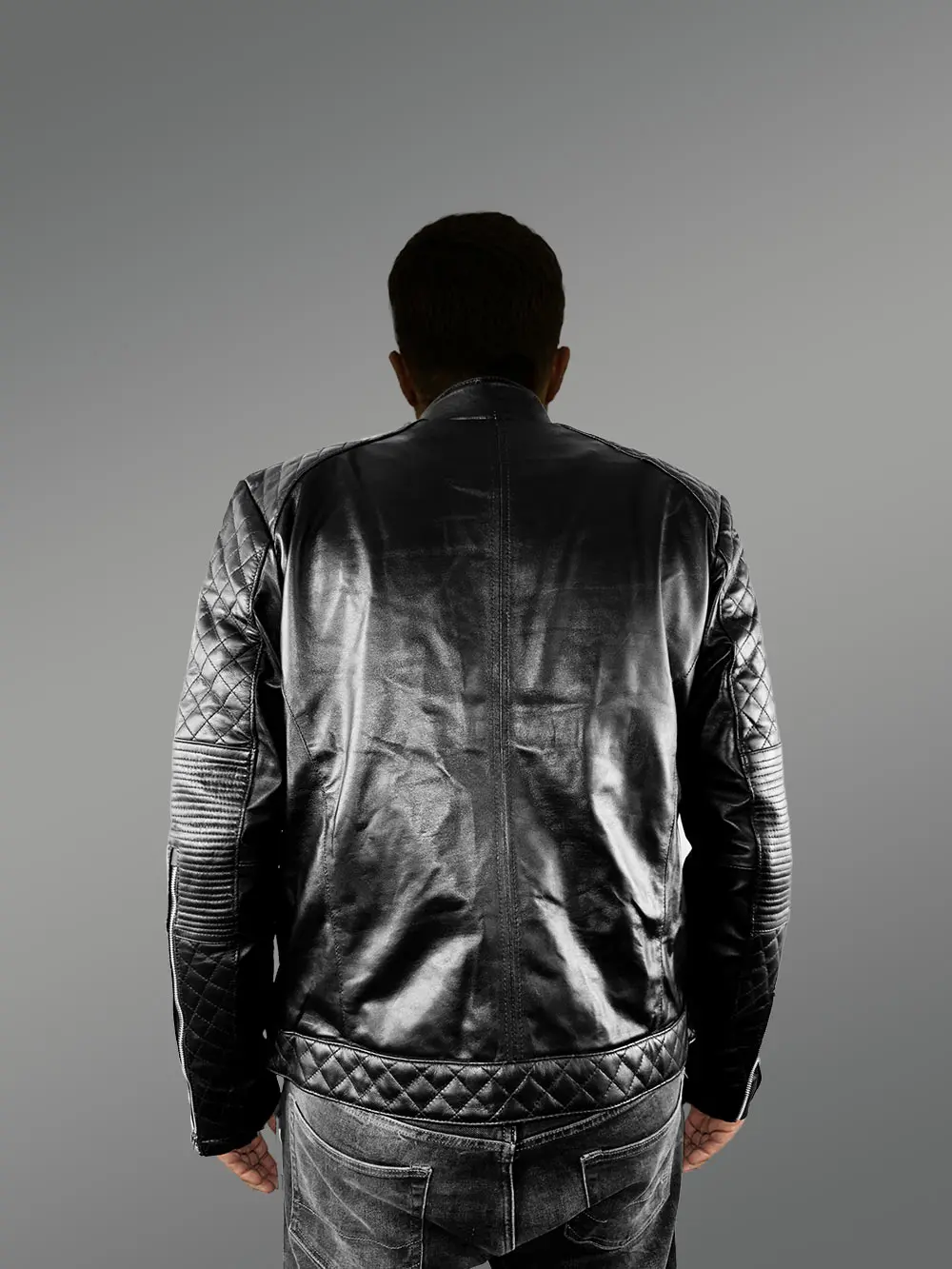 Mens Black Leather Biker Jacket with QuiltedDetails – Perfect Fusion of Fashion& Function - Image 7