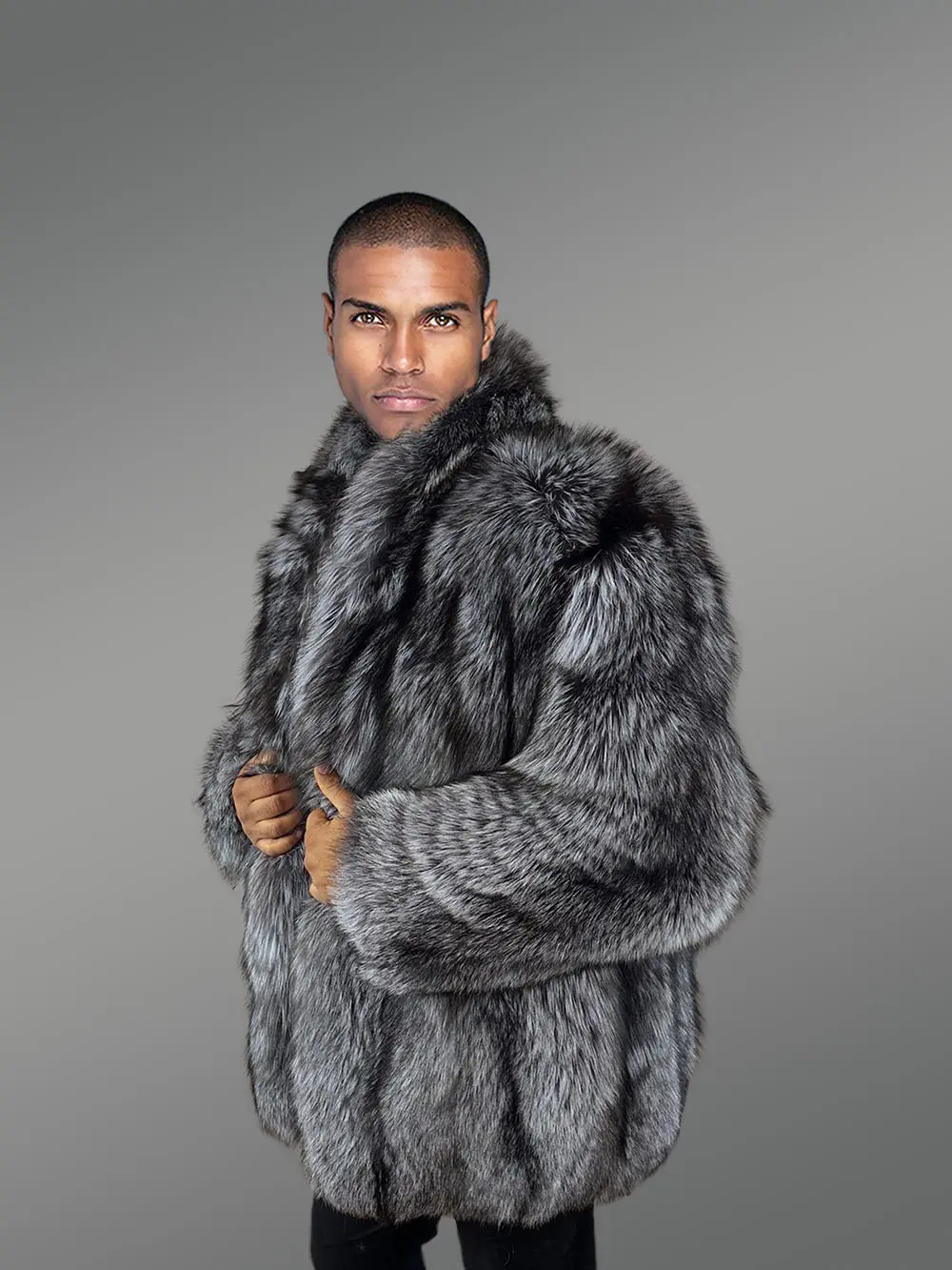 Mens Silver Fox Fur Stroller Coat – Luxurious Look & Touch of Real Fur - Image 2