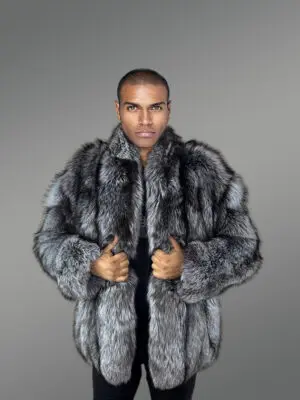 Mens Silver Fox Fur Stroller Coat – Luxurious Look & Touch of Real Fur