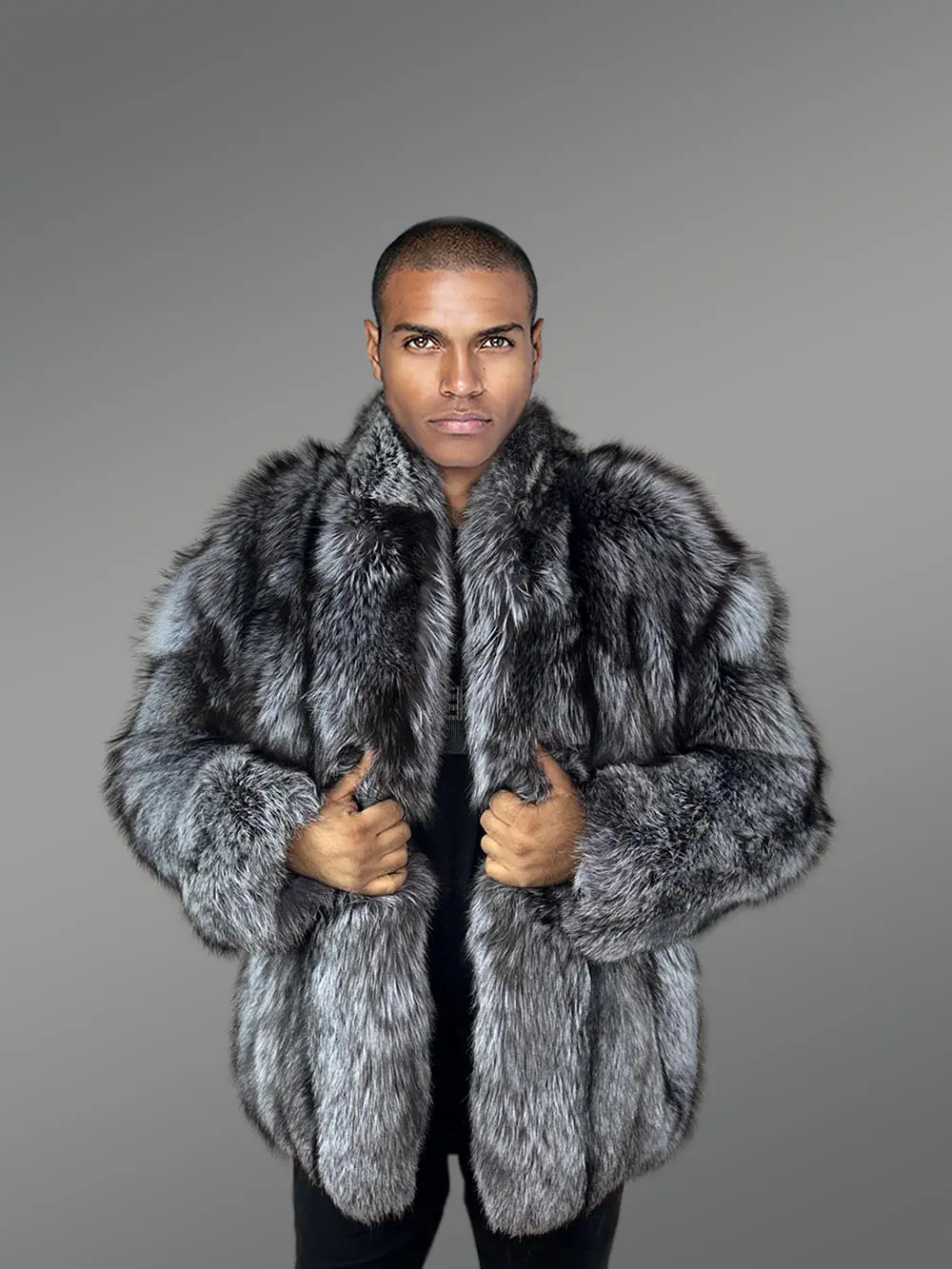Mens Silver Fox Fur Stroller Coat – Luxurious Look & Touch of Real Fur