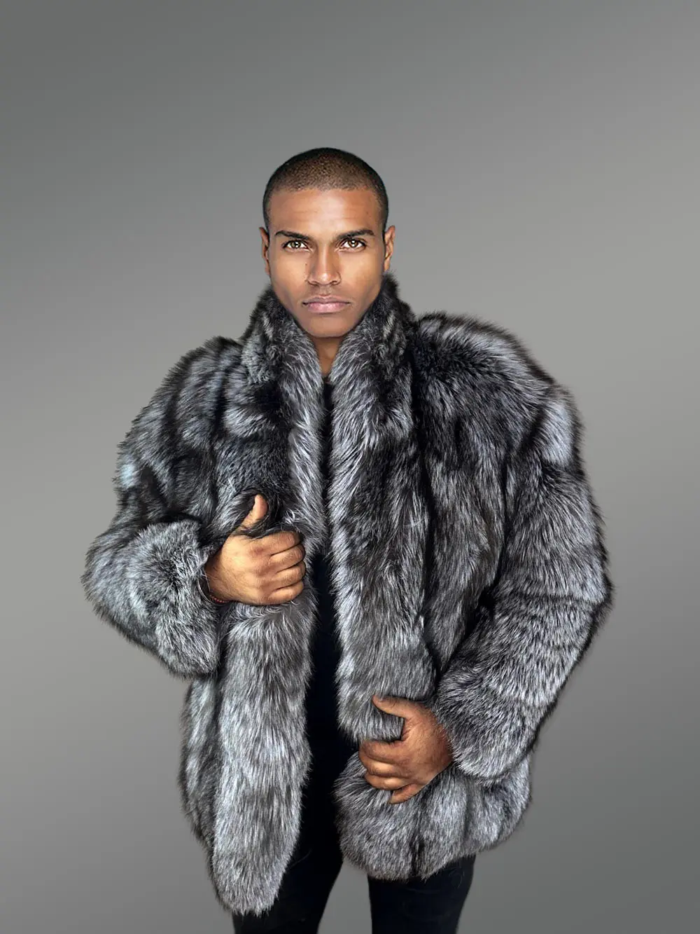 Mens Silver Fox Fur Stroller Coat – Luxurious Look & Touch of Real Fur - Image 3