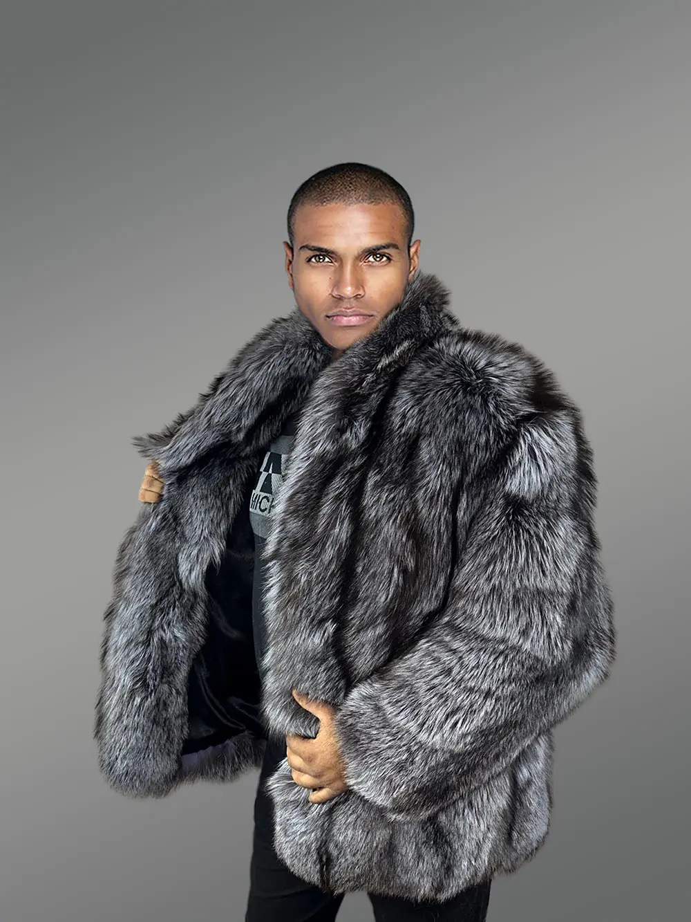 Mens Silver Fox Fur Stroller Coat – Luxurious Look & Touch of Real Fur - Image 4