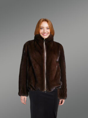 Womens Brown Mink Bomber – Chic Looks with Comforting Touch of Mink Fur
