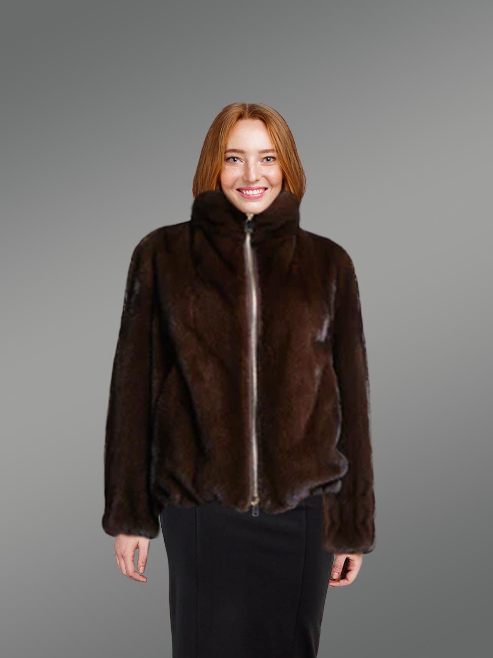 Womens Brown Mink Bomber – Chic Looks with Comforting Touch of Mink Fur