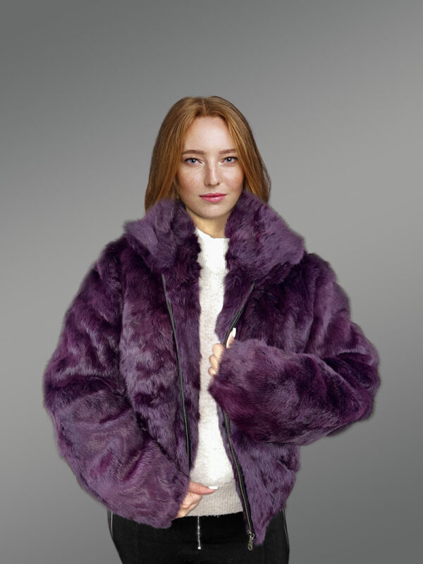 Womens Purple Rabbit Fur Bomber – Looks Unique & Feels Comforting - Image 3