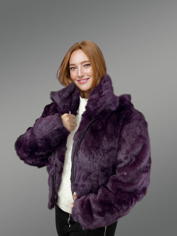 Womens Purple Rabbit Fur Bomber – Looks Unique & Feels Comforting - Image 4