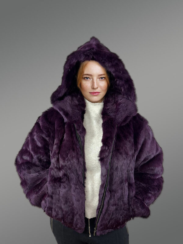 Womens Purple Rabbit Fur Bomber – Looks Unique & Feels Comforting