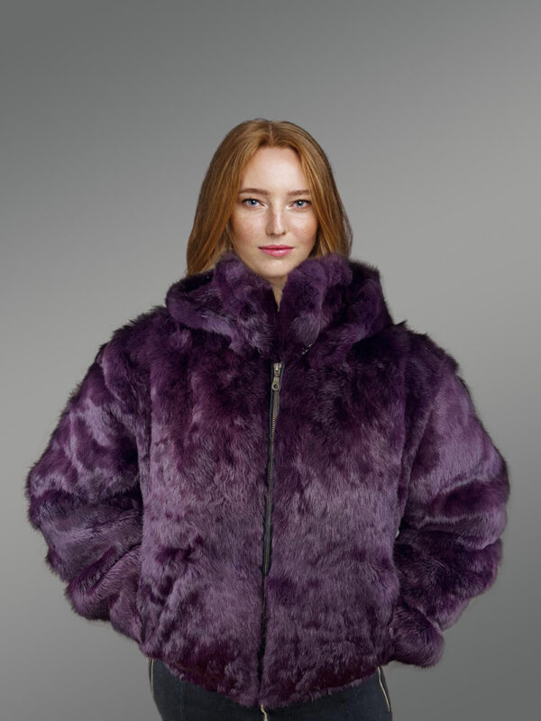 Womens Purple Rabbit Fur Bomber – Looks Unique & Feels Comforting - Image 5