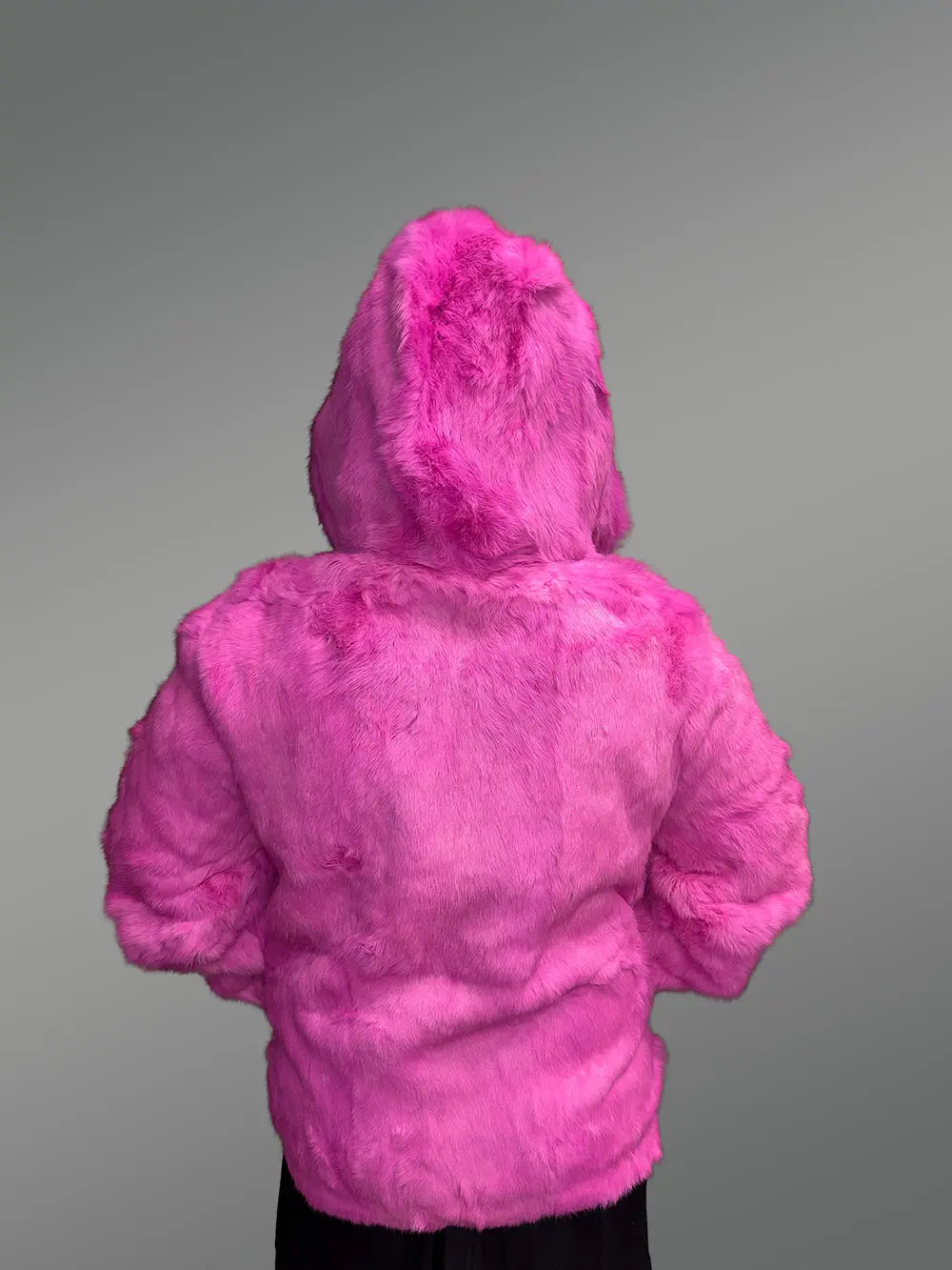 Black Leather Jacket with Fox Fur Collar in Fuchsia – Luxurious Look & Feel - Image 3