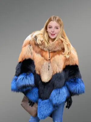 Womens Red Fox Fur Poncho– Unmatched Warmth with Unparalleled Elegance