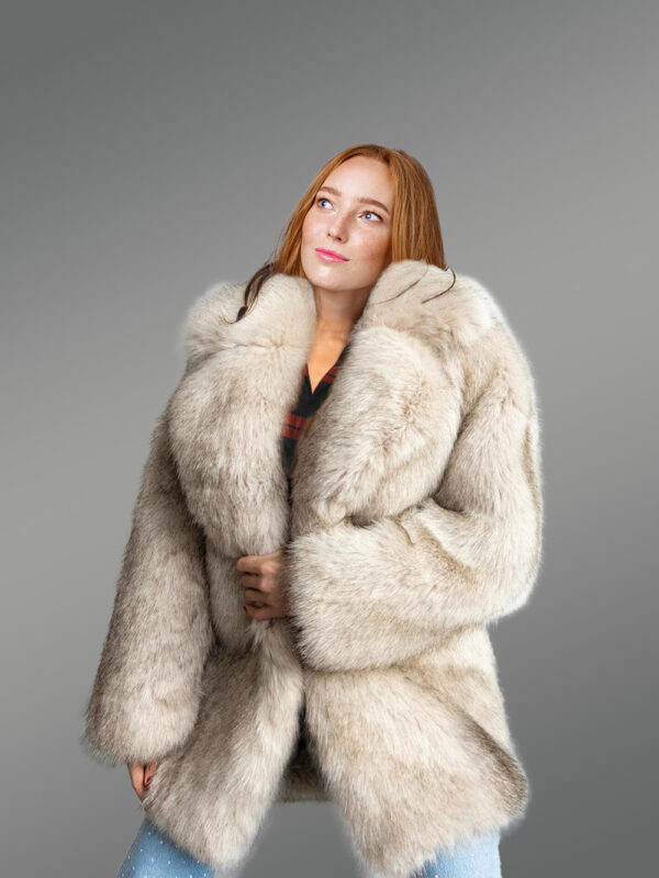 Womens Beige Fox Fur Coat – Fashionable Outfit for Any Reason - Image 3