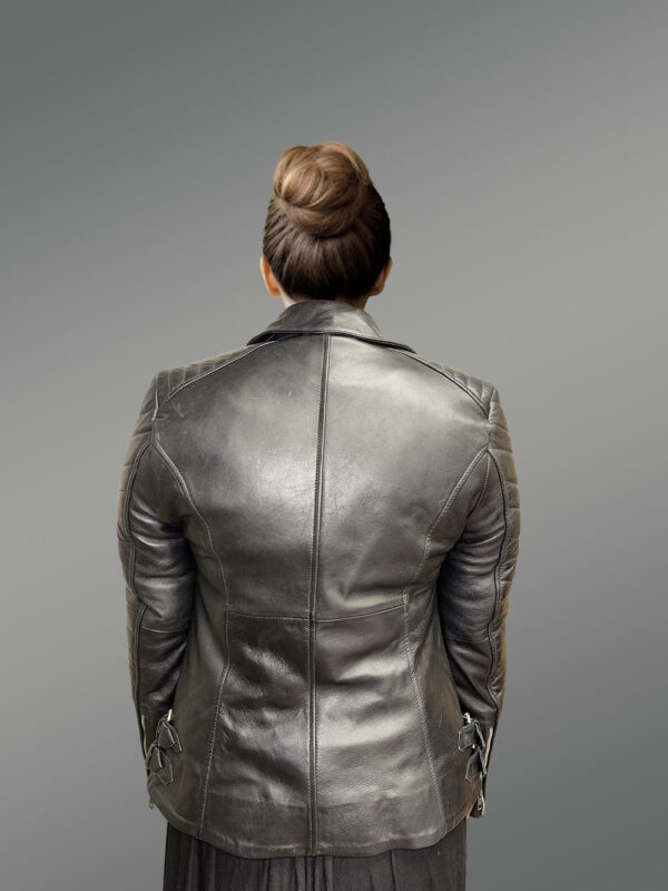 Womens Black Lambskin Leather Biker Jacket– High-Fashion Looks with a Plush Feel - Image 5