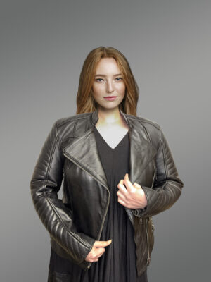 Womens Black Lambskin Leather Biker Jacket– High-Fashion Looks with a Plush Feel