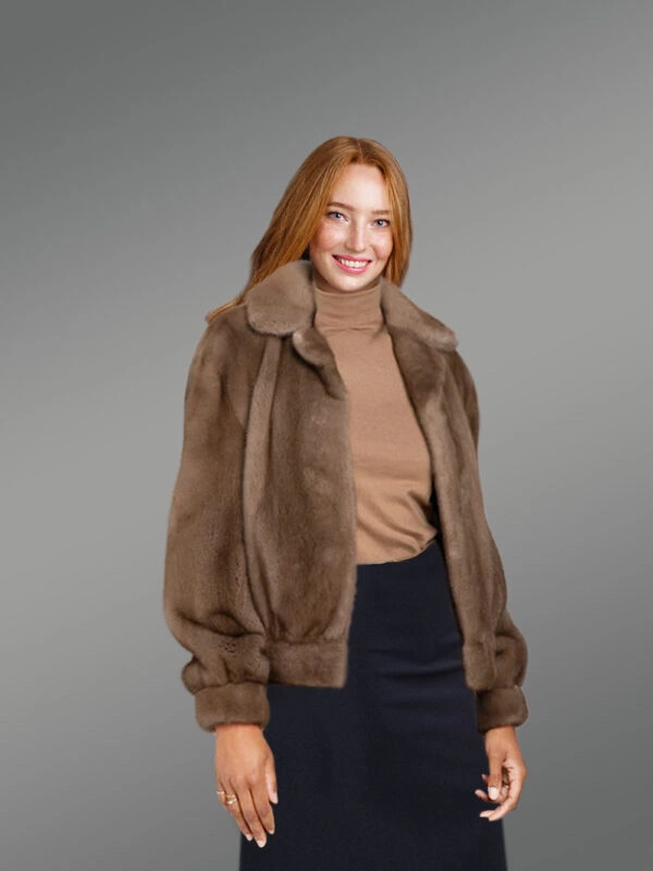 Womens Brown Mink Fur Bomber Jacket–Elegance, Functionality & Versatility - Image 3