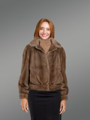 Womens Brown Mink Fur Bomber Jacket–Elegance, Functionality & Versatility