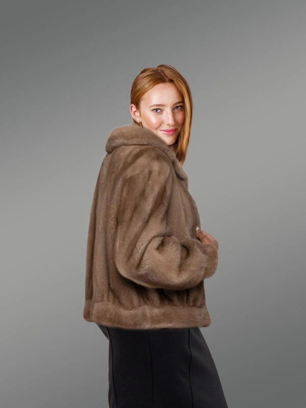 Womens Brown Mink Fur Bomber Jacket–Elegance, Functionality & Versatility - Image 4