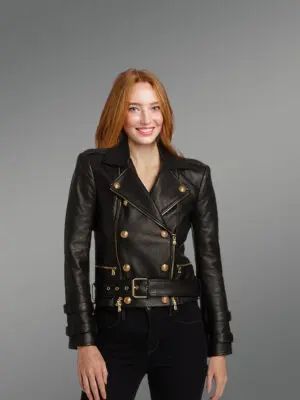 Womens Cropped Moto Leather Jacket Snugly Glowing Your Wintry Eventide