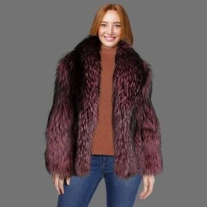 Womens Fox Fur Jacket in Wine Shade