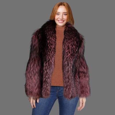 Womens Fox Fur Jacket in Wine Shade