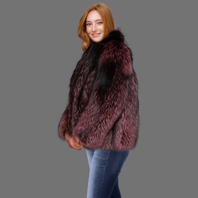 Womens Fox Fur Jacket in Wine Shade - Image 4